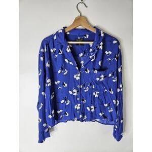 Abercrombie & fitch floral Collard button Up Long Sleeve Shirt Blouse Vneck Sz M